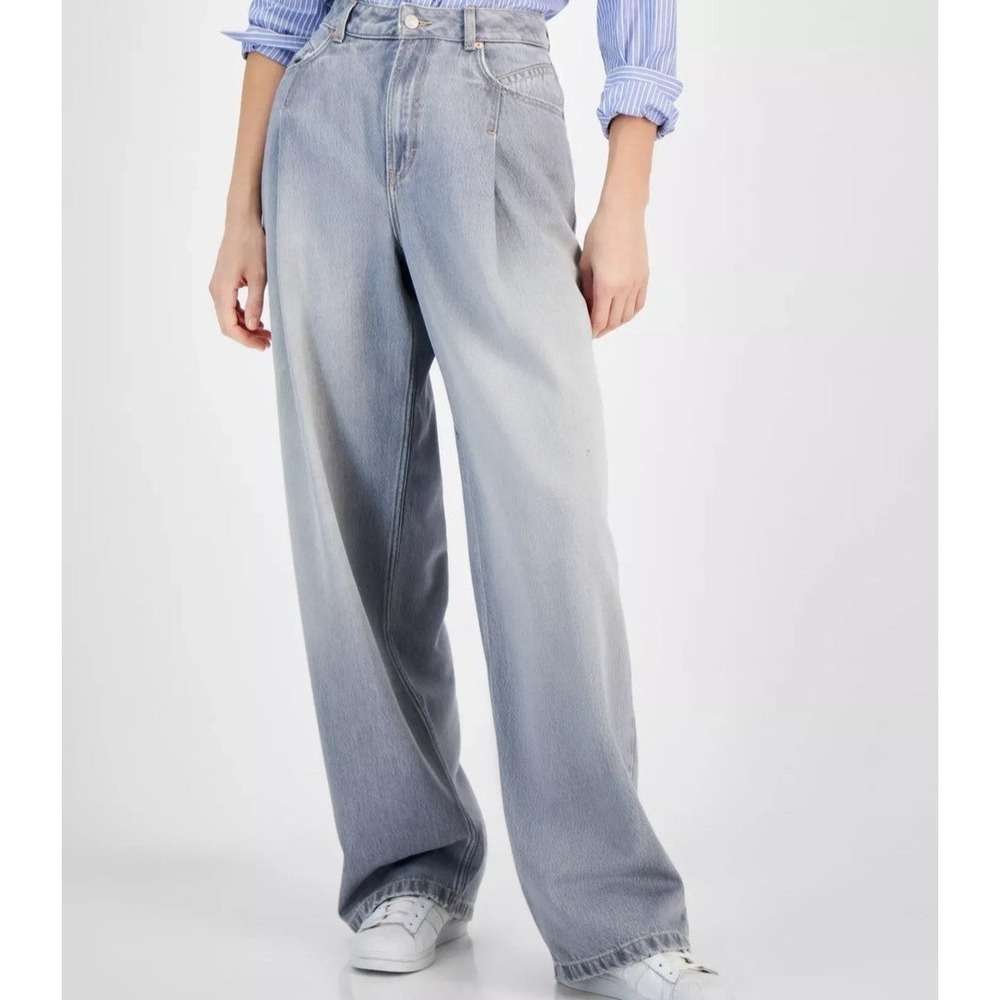 Hugo Boss Slouchy Pleated Wide Leg Charcoal Denim Jeans Womens Size 25 NWT